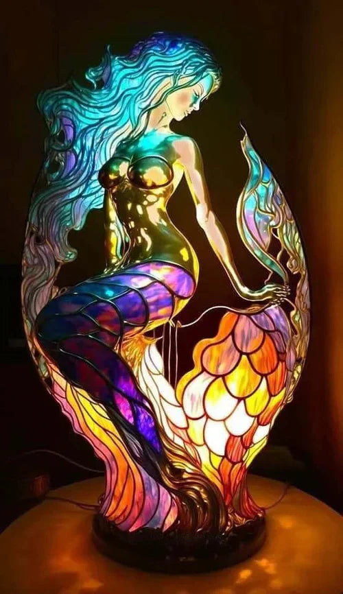 "Artistic animal glass lamp with vibrant stained glass panda design, perfect for home decor; colorful table lamp."