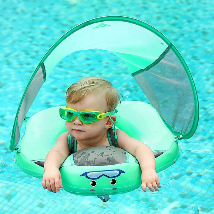 Baby Swim Trainer Floater in blue for safe water fun, featuring ergonomic design and UV protection. Suitable for kids up to 1