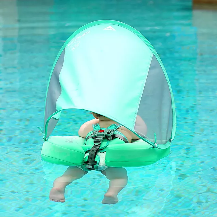 Baby Swim Trainer Floater in blue for safe water fun, featuring ergonomic design and UV protection. Suitable for kids up to 1