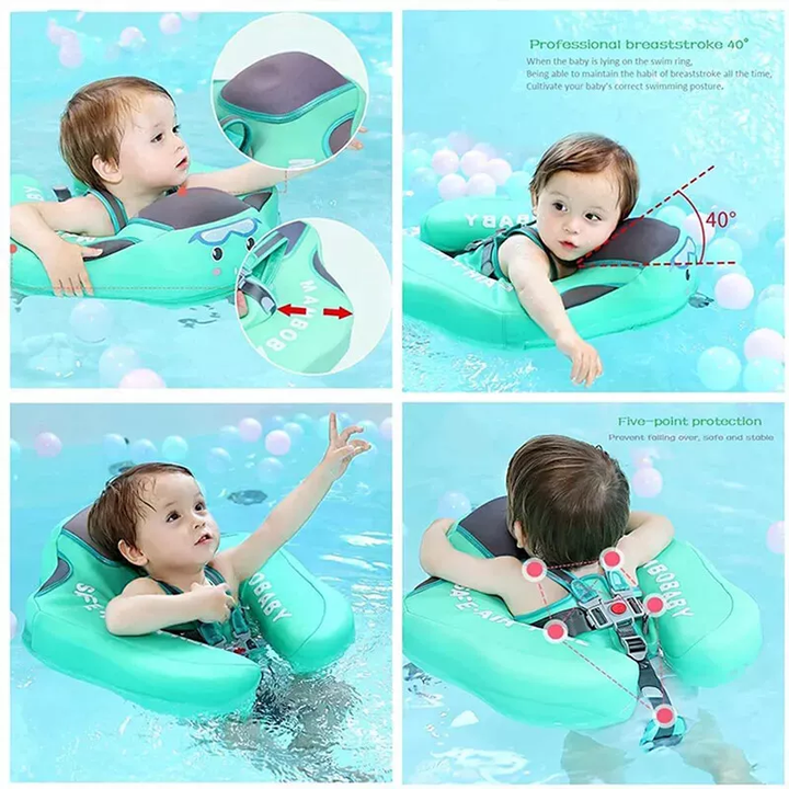 Baby Swim Trainer Floater in blue for safe water fun, featuring ergonomic design and UV protection. Suitable for kids up to 1