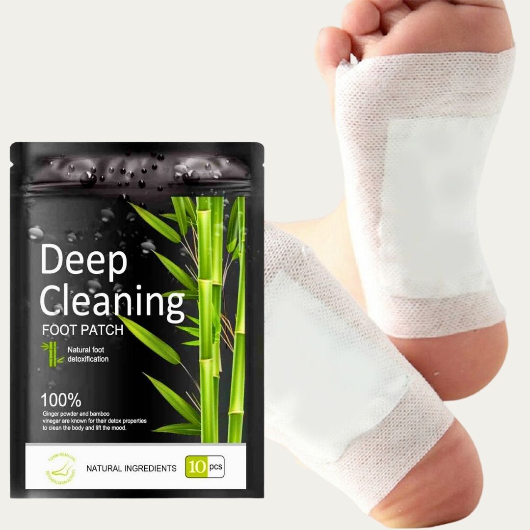 "Bamboo charcoal foot detox patches apply to feet, promoting wellness and stress relief with natural ingredients, close-up vi