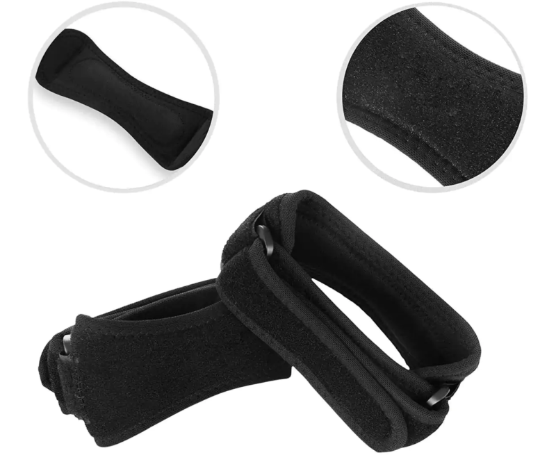 "Black adjustable patella knee strap for pain relief, providing targeted compression and support for athletes and fitness ent