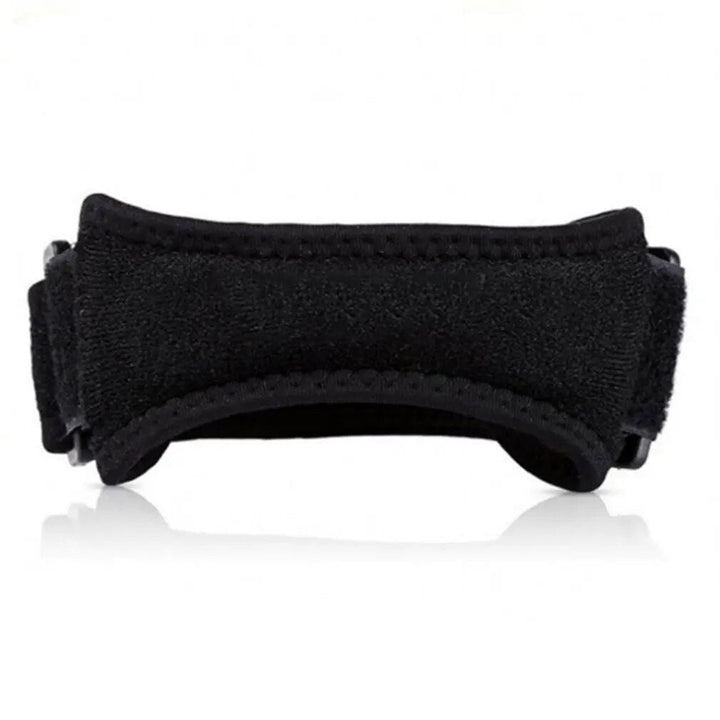 "Black adjustable patella knee strap for pain relief, providing targeted compression and support for athletes and fitness ent