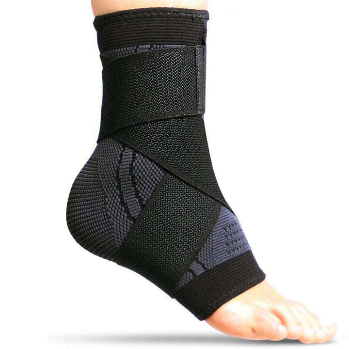 "Black and green unisex compression ankle sleeve, showcasing snug fit for pain relief and enhanced ankle support."