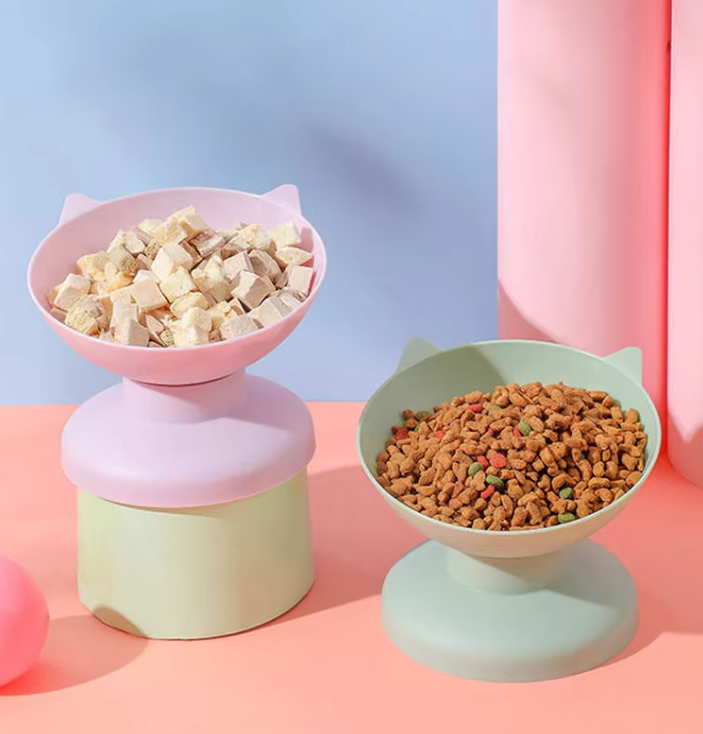 "Cat Feeding Bowl with 15° incline, vibrant colors, ergonomic design, durable non-slip base, perfect for healthy pet dining."