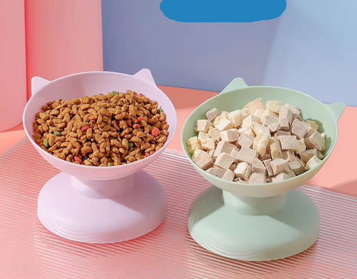 "Cat Feeding Bowl with 15° incline, vibrant colors, ergonomic design, durable non-slip base, perfect for healthy pet dining."