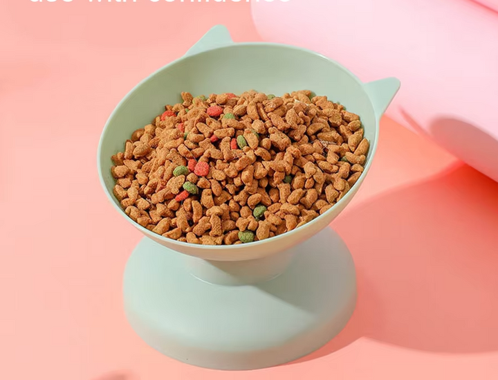 "Cat Feeding Bowl with 15° incline, vibrant colors, ergonomic design, durable non-slip base, perfect for healthy pet dining."