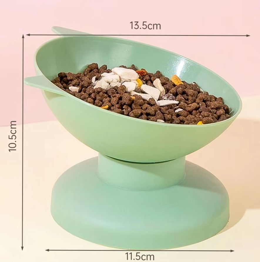 "Cat Feeding Bowl with 15° incline, vibrant colors, ergonomic design, durable non-slip base, perfect for healthy pet dining."