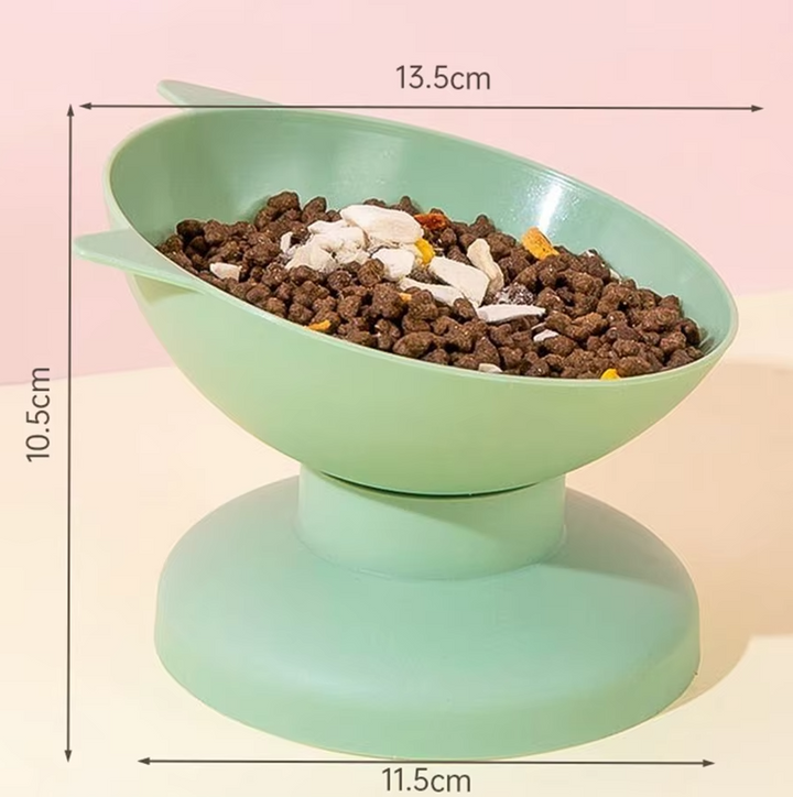 "Cat Feeding Bowl with 15° incline, vibrant colors, ergonomic design, durable non-slip base, perfect for healthy pet dining."