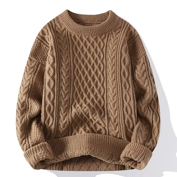 Classic knit women's sweater; cozy, round neck, hip-length, great for autumn and winter, pairs well with various outfits.