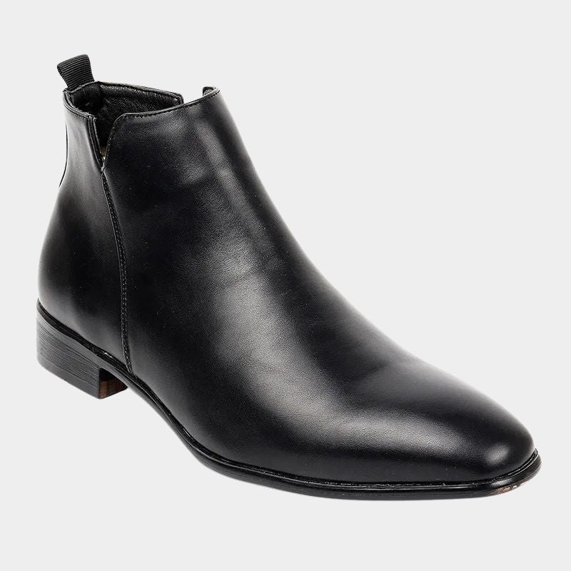 Classic retro men's leather boots with side zip, black color, showcasing high-quality material and vintage design.