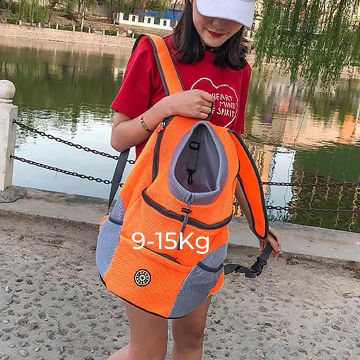 "Comfortable, safe dog carrier backpack for travel with ergonomic design, breathable mesh, and secure harness in modern color