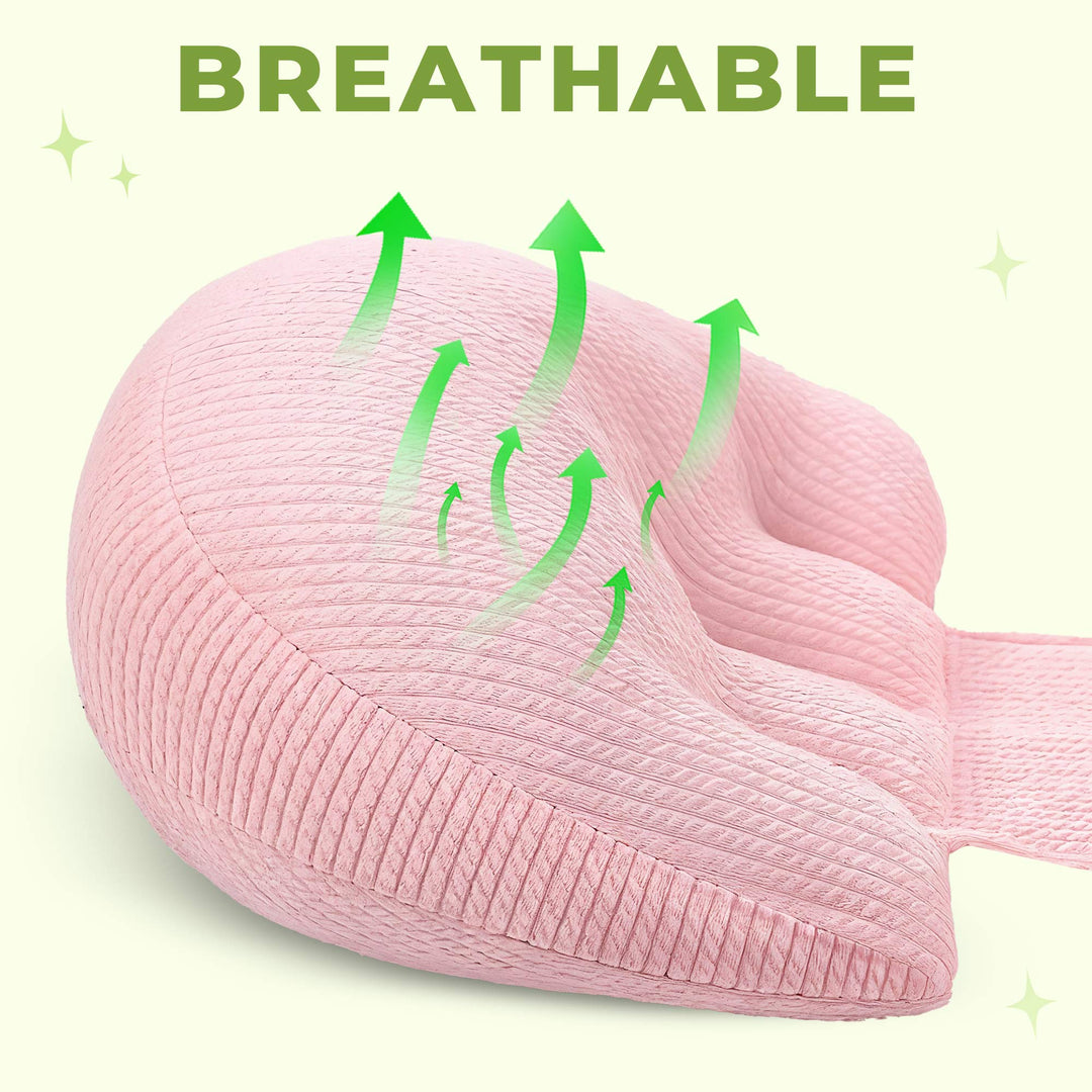 "Comfy maternity side sleeping support pillow for pregnant women, ergonomic design, gray color, enhances comfort and support.