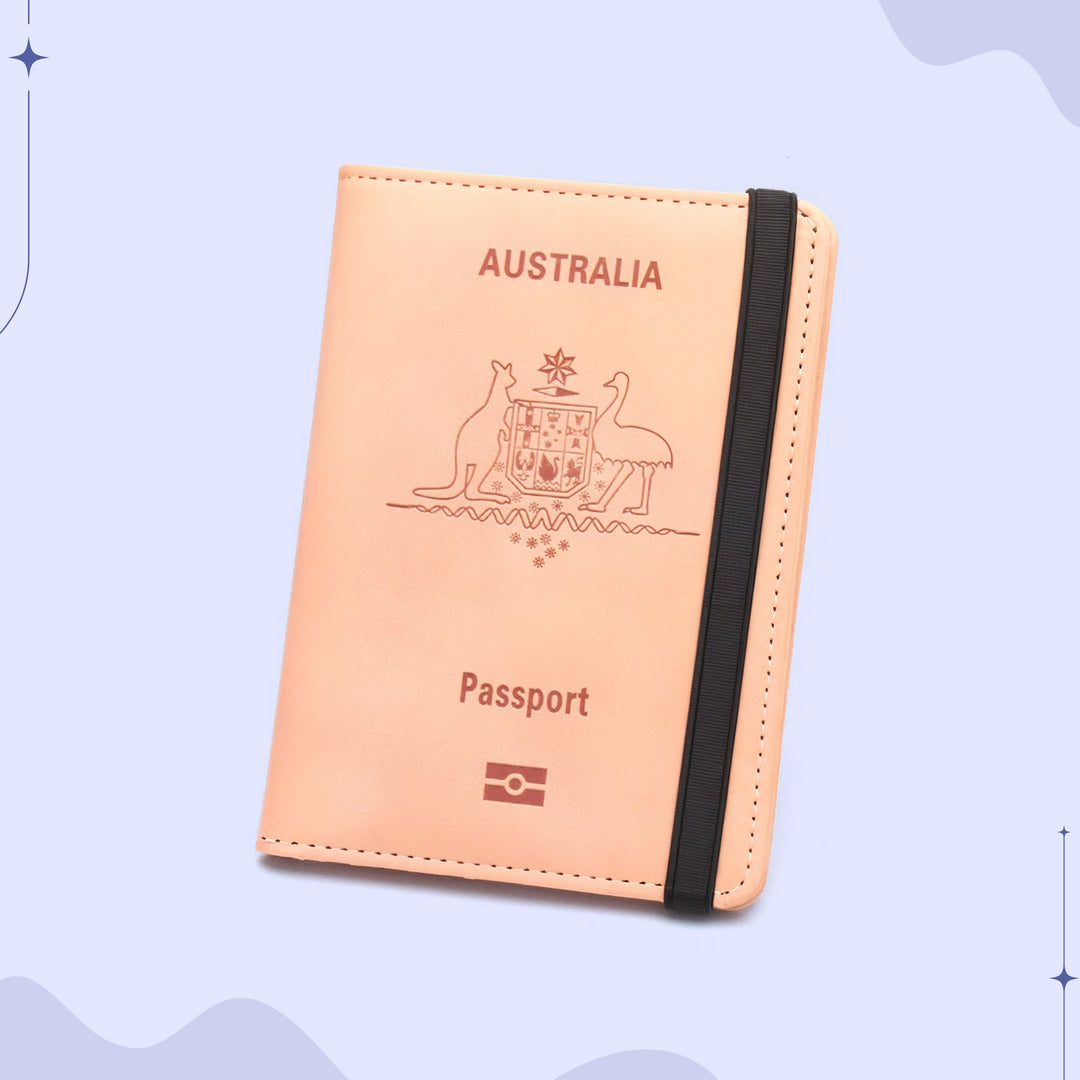 Compact Australian passport wallet in eco-friendly PU leather with organized compartments for travel essentials.