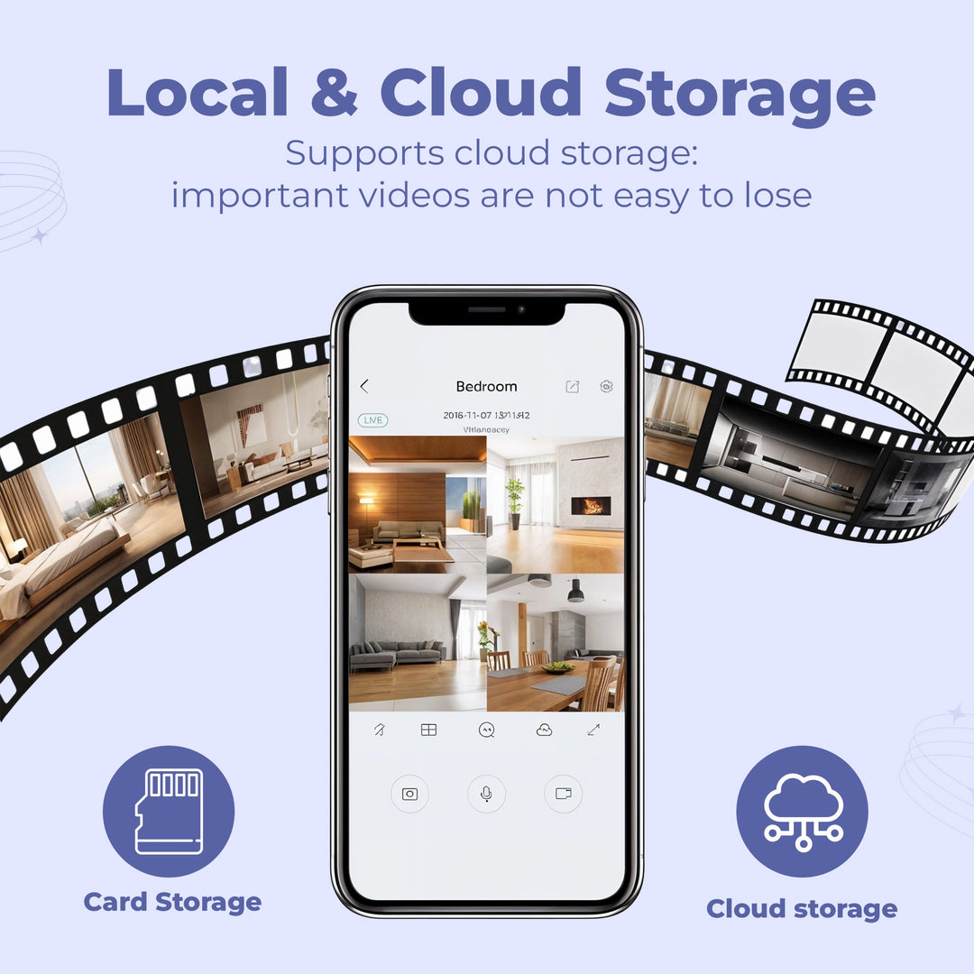 "Compact black wireless indoor security camera with 360° view, ideal for home safety. Captures 1080P HD video, WiFi-enabled."