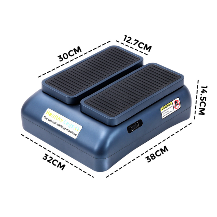 "Compact leg exerciser with massage features, two speeds, and non-slip pedals; ideal for home or office health and wellness."