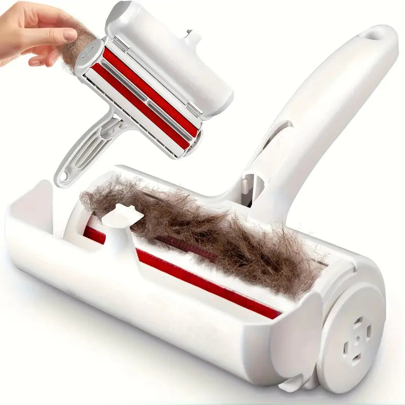 "Compact pet hair remover for easy cleaning; efficiently removes hair from furniture and clothes, eco-friendly, portable desi