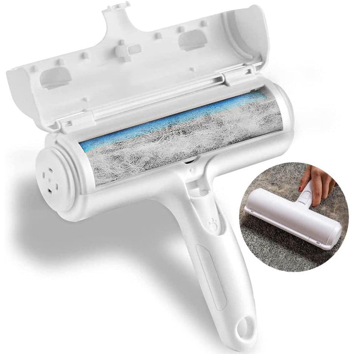 "Compact pet hair remover for easy cleaning; efficiently removes hair from furniture and clothes, eco-friendly, portable desi