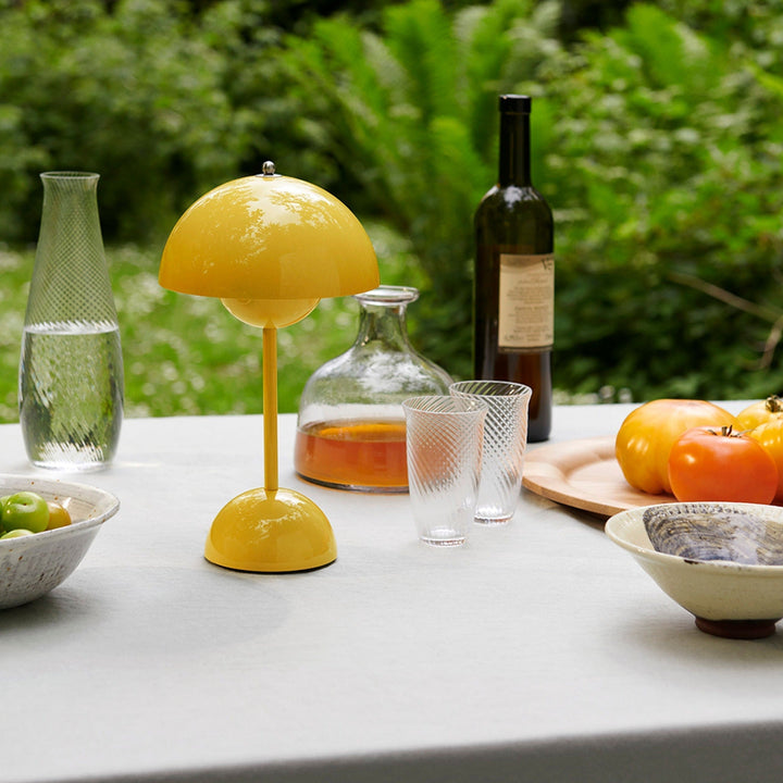 Cordless Retro LED Table Lamp with umbrella shade; emits warm glow; portable and customizable with modern energy-efficient de