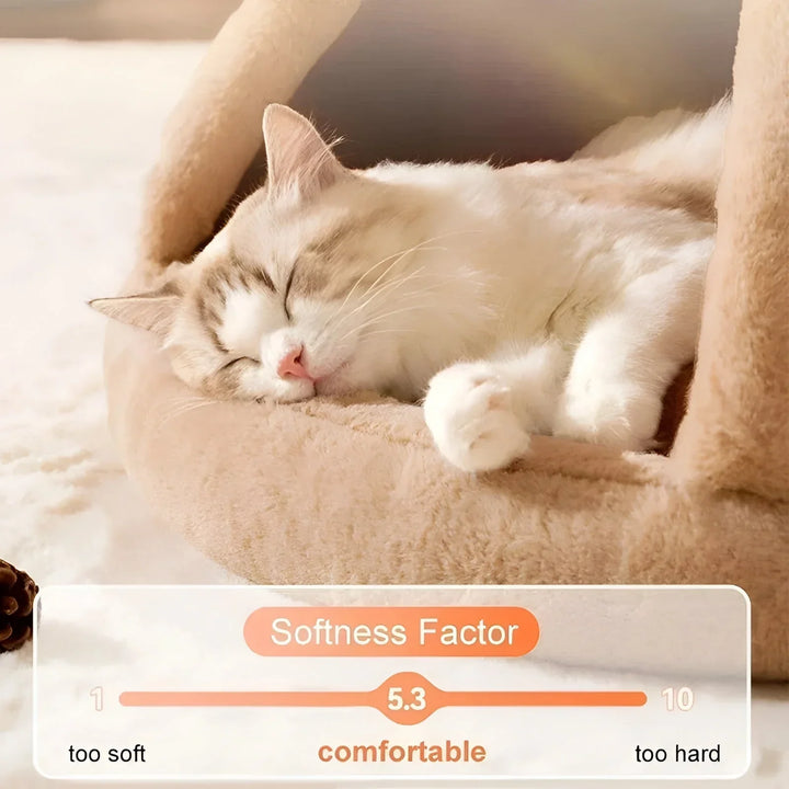 "Cosy teepee cuddle cave for dogs and cats with plush padding, heat-retentive material, and chic design for comfort and style