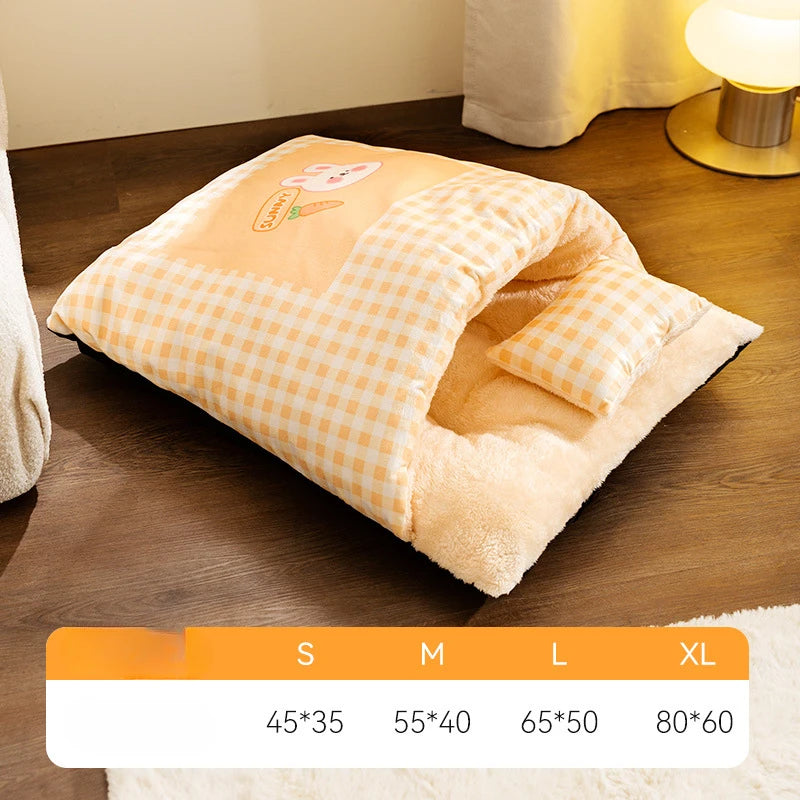 "Cozy plush cat cave bed in stylish neutral tones, offering warmth and security for ultimate feline comfort and relaxation."