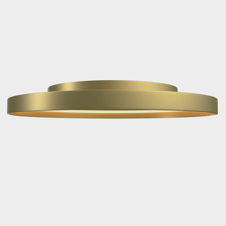 "Dimmable LED flush mount ceiling light with sleek round aluminum casing, opal diffuser, modern design, CCT selection."