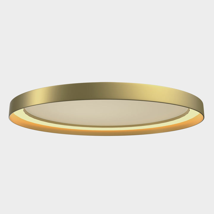 "Dimmable LED flush mount ceiling light with sleek round aluminum casing, opal diffuser, modern design, CCT selection."