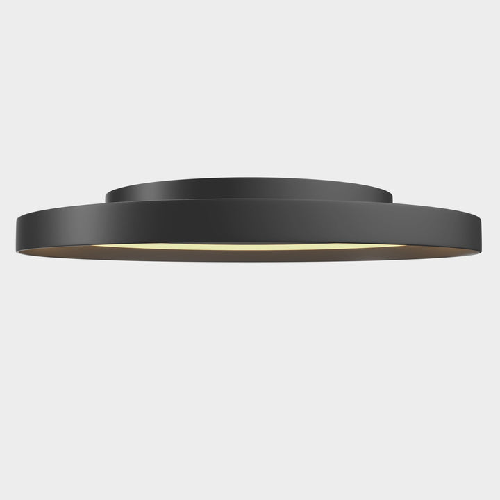 "Dimmable LED flush mount ceiling light with sleek round aluminum casing, opal diffuser, modern design, CCT selection."