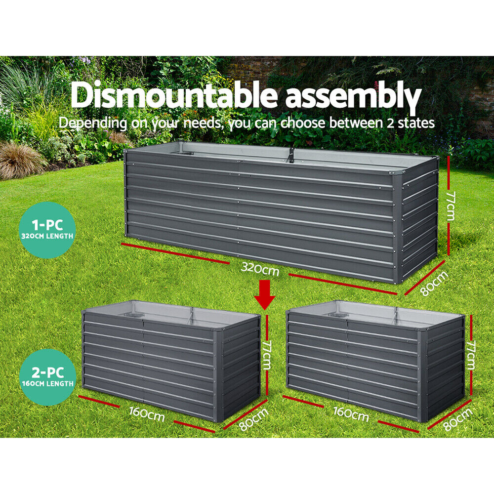 "Durable steel raised garden bed in sleek grey, ideal for herbs and vegetables, easy assembly, adds modern touch to gardens."