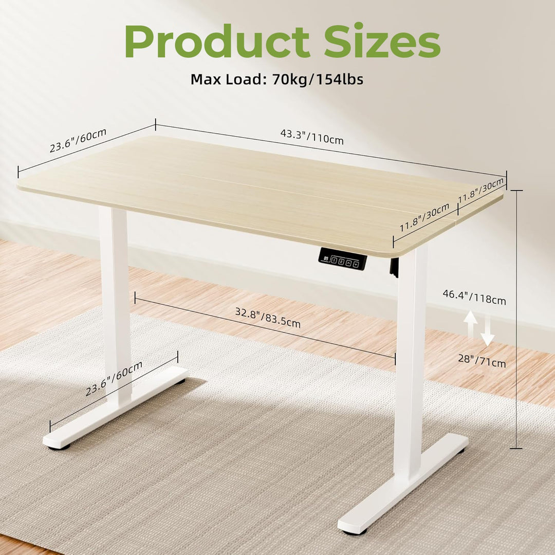 "Electric height adjustable sit-stand computer desk with spacious surface for ergonomic home or office use."