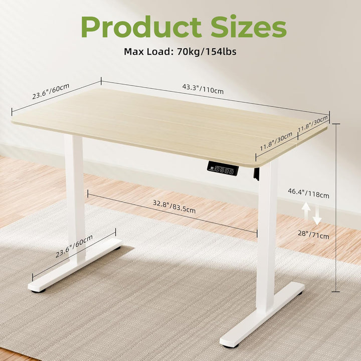 "Electric height adjustable sit-stand computer desk with spacious surface for ergonomic home or office use."