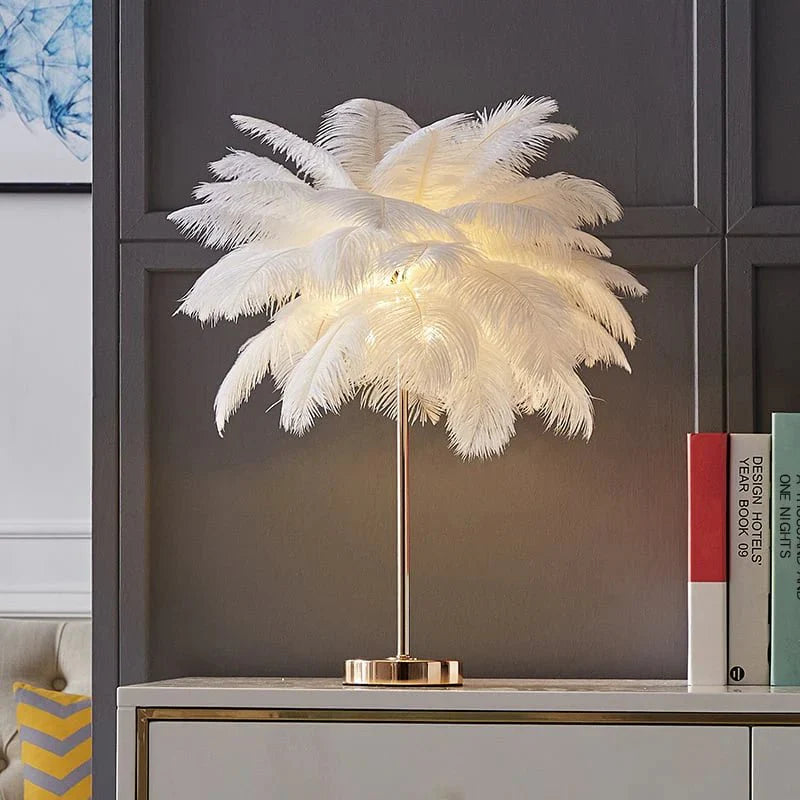 Elegant Art Deco Table Lamp with gold feather design, exuding vintage glamour and luxury, perfect for sophisticated decor.