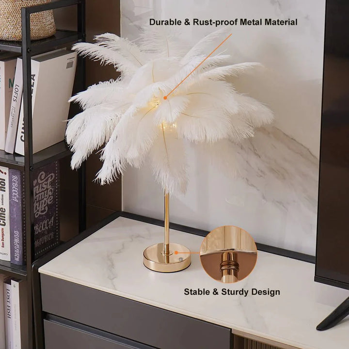 Elegant Art Deco Table Lamp with gold feather design, exuding vintage glamour and luxury, perfect for sophisticated decor.