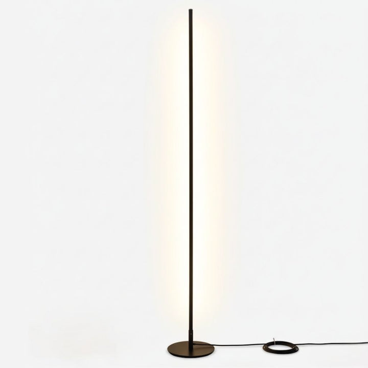 Elegant LED floor lamp with adjustable soft glow, minimalist design in aluminum and acrylic, ideal for modern living rooms.