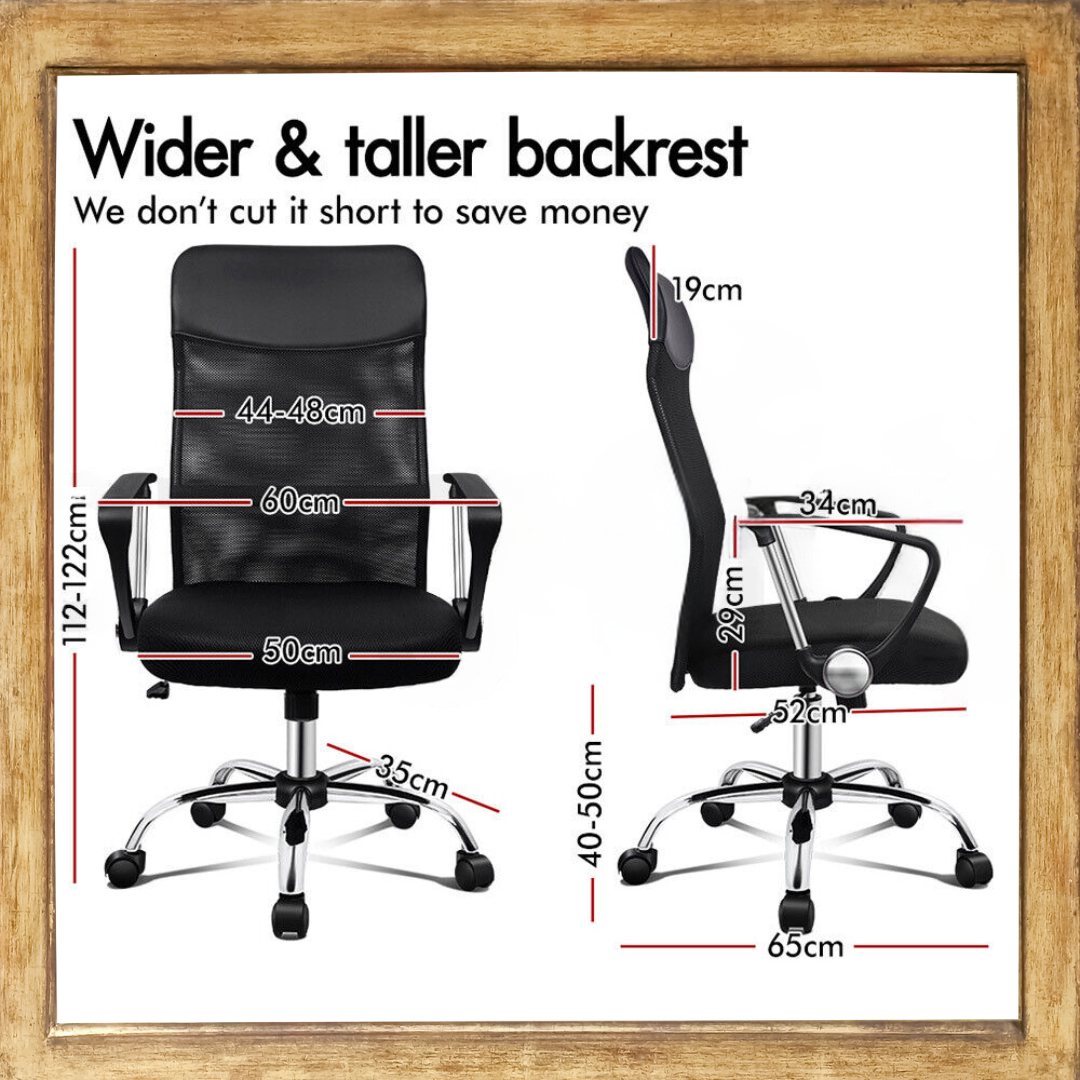 "Ergonomic high back black office chair with lumbar support, sleek design, breathable mesh fabric, and padded comfort feature