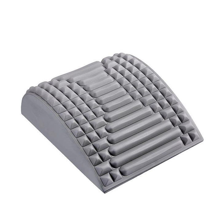 "Ergonomic lumbar back stretcher for pain relief, durable EVA foam, soft massage nodes, blue, ideal for posture correction."