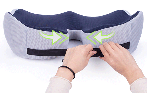 "Ergonomic memory foam sit bone relief cushion for office or car, contoured for tailbone support, adjustable firmness."