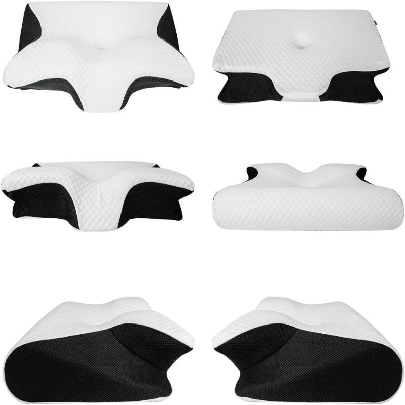 Ergonomic orthopaedic neck pain pillow in blue, offering sleep support for side, back, and stomach sleepers, enhancing comfor