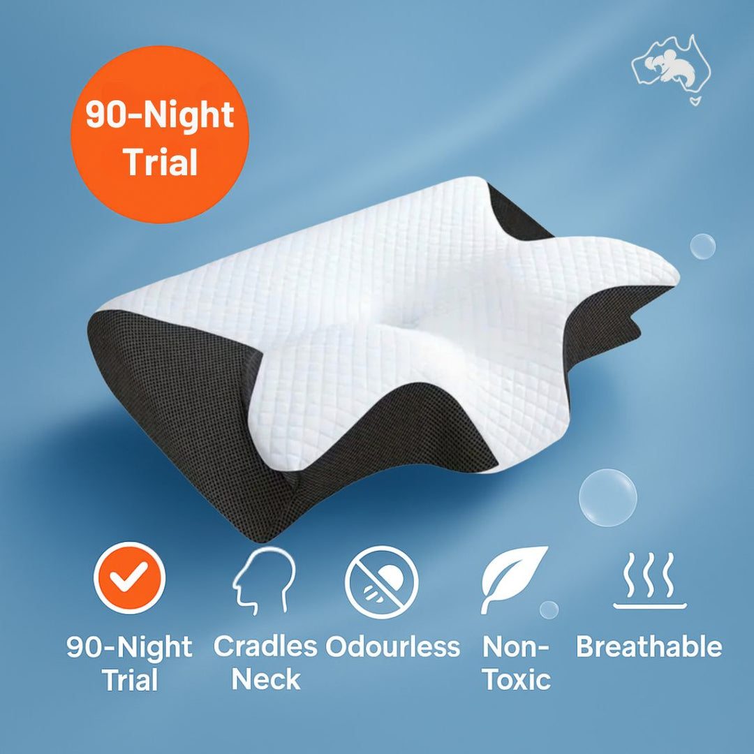 Ergonomic orthopaedic neck pain pillow in blue, offering sleep support for side, back, and stomach sleepers, enhancing comfor