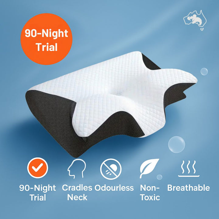 Ergonomic orthopaedic neck pain pillow in blue, offering sleep support for side, back, and stomach sleepers, enhancing comfor