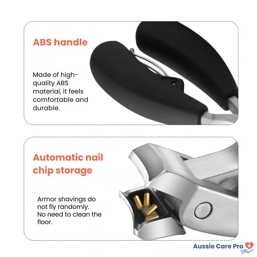 Ergonomic stainless steel nail clipper with matte black finish, precision blades, and non-slip grip for precise nail grooming