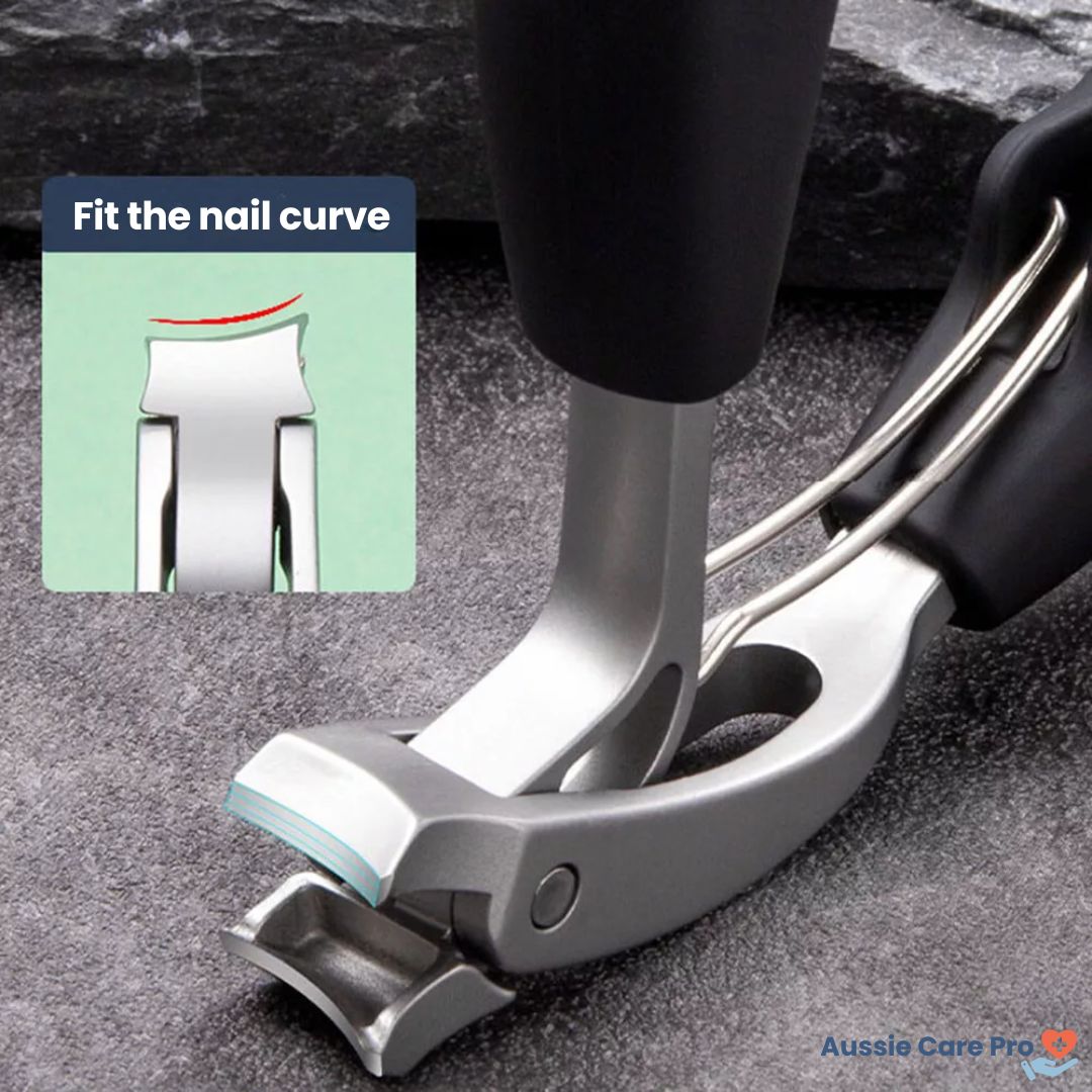 Ergonomic stainless steel nail clipper with matte black finish, precision blades, and non-slip grip for precise nail grooming