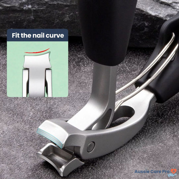 Ergonomic stainless steel nail clipper with matte black finish, precision blades, and non-slip grip for precise nail grooming