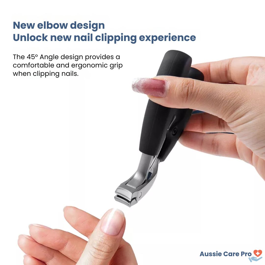 Ergonomic stainless steel nail clipper with matte black finish, precision blades, and non-slip grip for precise nail grooming