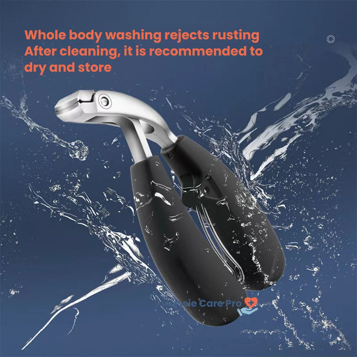 Ergonomic stainless steel nail clipper with matte black finish, precision blades, and non-slip grip for precise nail grooming