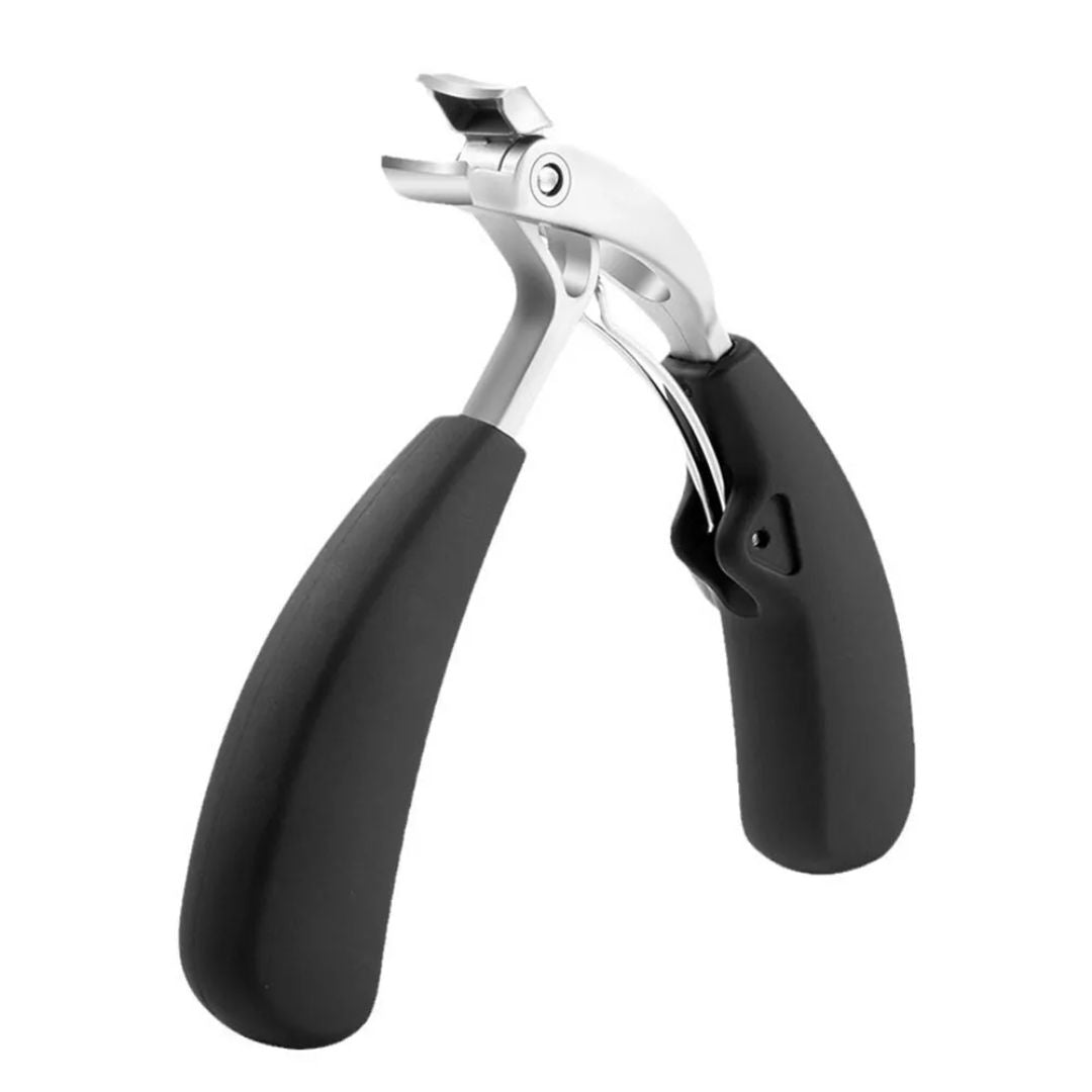 Ergonomic stainless steel nail clipper with matte black finish, precision blades, and non-slip grip for precise nail grooming