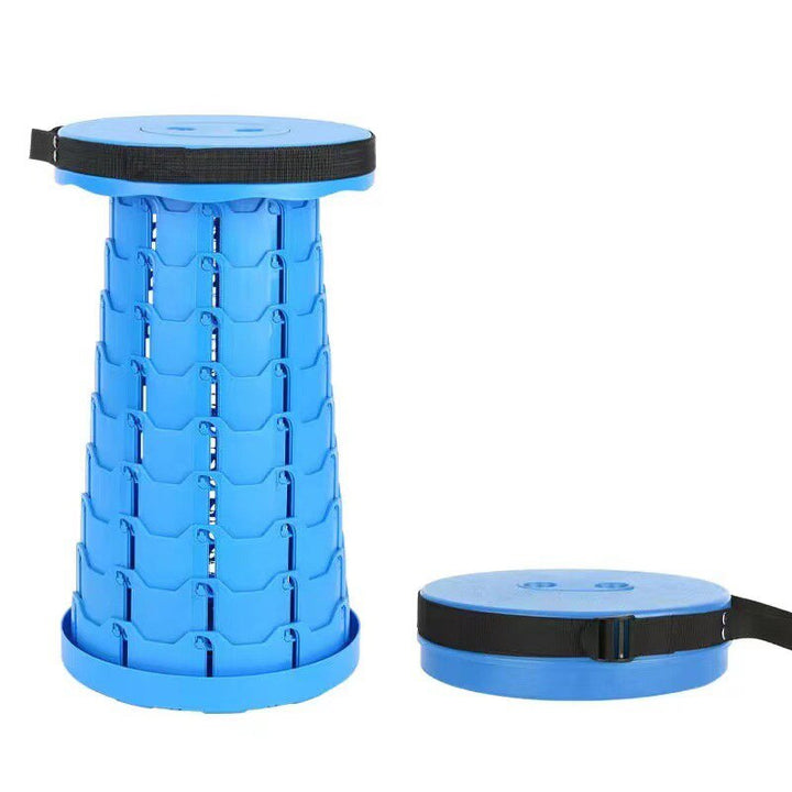 "Foldable portable stool for camping, collapsible design, adjustable height, lightweight, anti-slip base, multi-color options