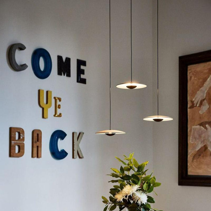 Ginger Nordic Pendant Light, metal with woodgrain and matte black finish, sleek design, ideal for modern interiors.