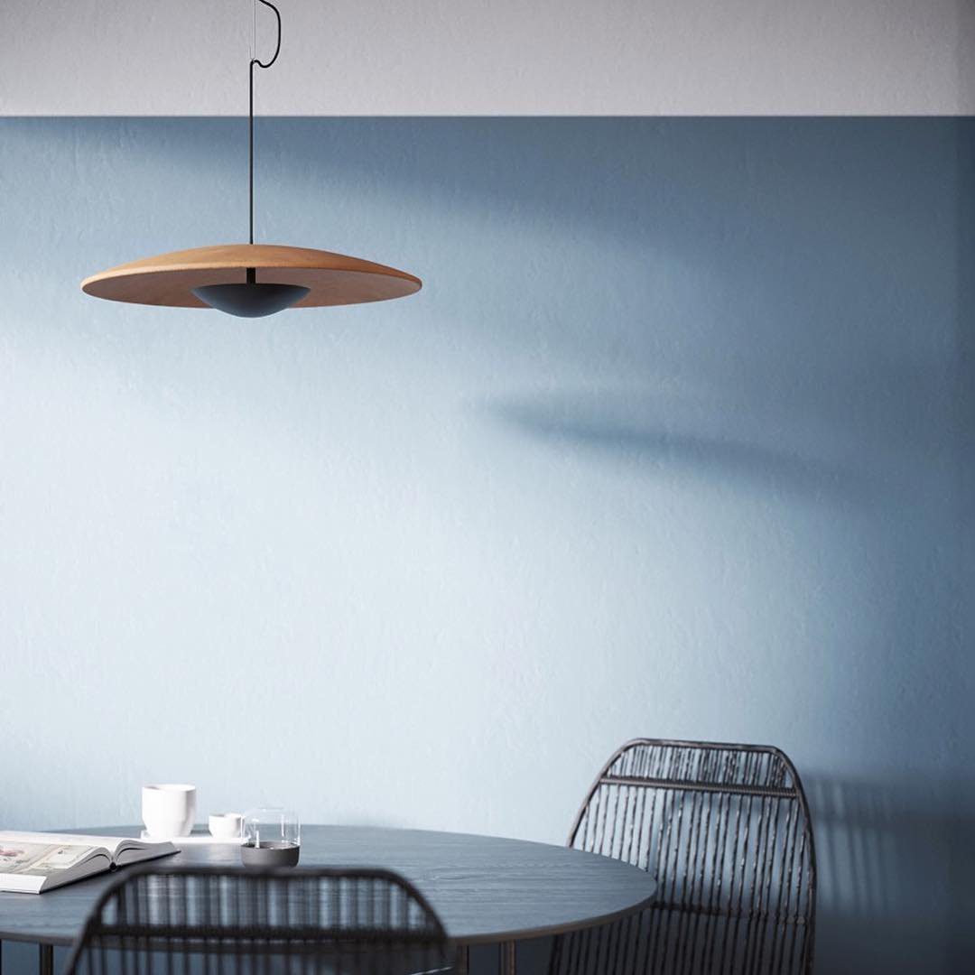 Ginger Nordic Pendant Light, metal with woodgrain and matte black finish, sleek design, ideal for modern interiors.