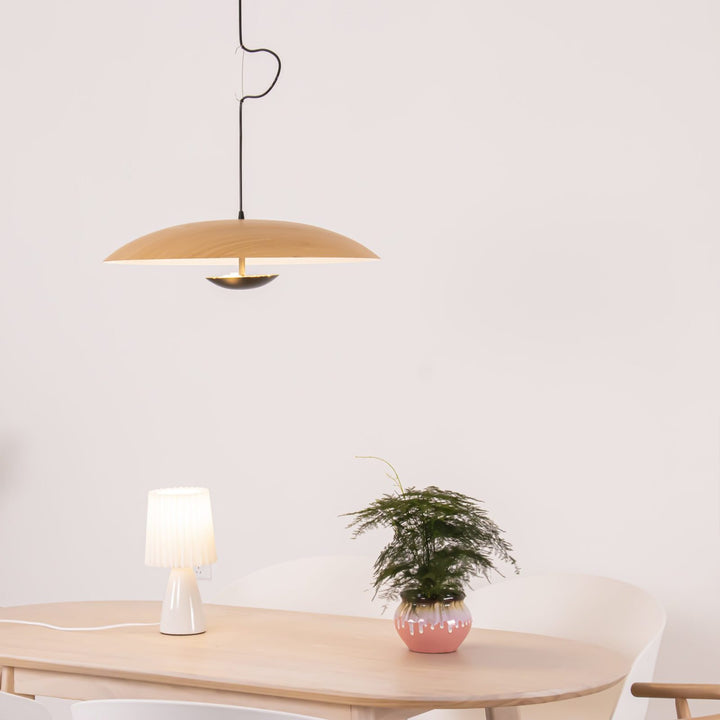 Ginger Nordic Pendant Light, metal with woodgrain and matte black finish, sleek design, ideal for modern interiors.